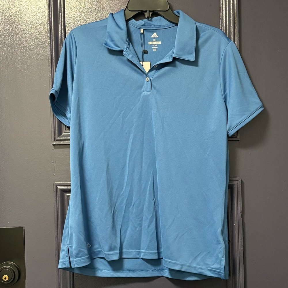 Adidas Golf Polo Shirt Short Sleeve Button Front Blue NWT